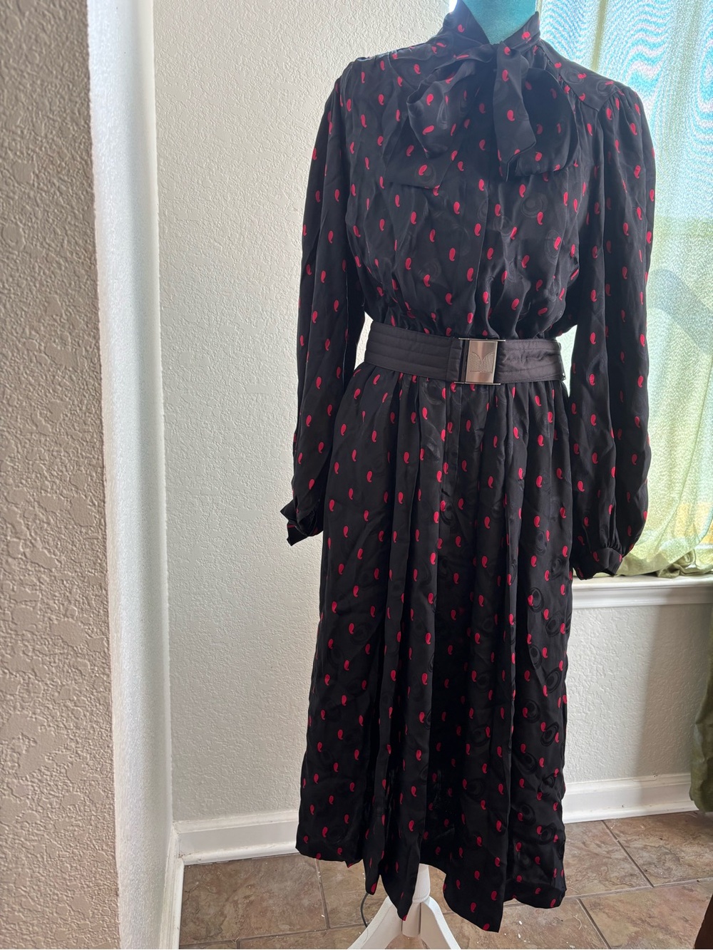 Vintage 70s Helga Whimsigoth Midi Dress Black Red Boho Grunge Cottagecore 12